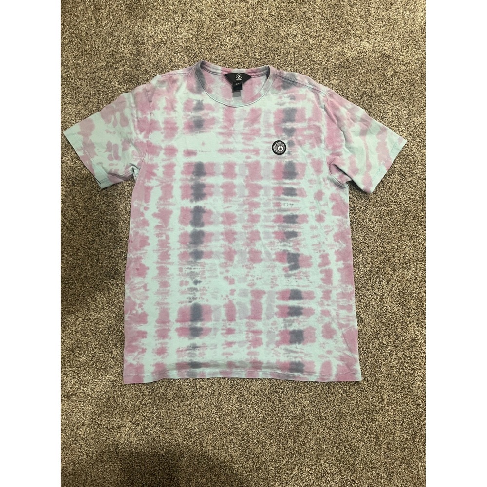 Volcom Boys XL Tie Dye T-Shirt Purple‎ Blue Pink Short Sleeve Cotton Stone Logo
